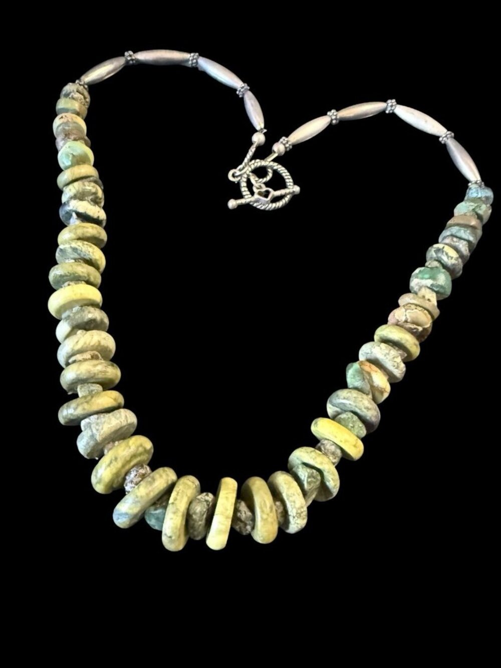 Vintage Southwest Artisan Green Turquoise Serpentine Chunky Disc Bead Necklace